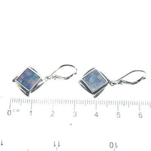 MICHELLE ALBALA 925 Sterling Silver Vintage Real Opal Gem Inlay Dangle Earrings - Picture 3 of 7